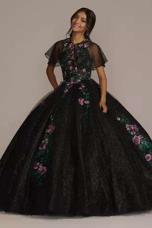 Multicolor Floral Quince Ball Gown With Capelet 2 Multicolor Floral Quince Ball Gown With Capelet - Image 2