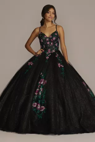 Multicolor Floral Quince Ball Gown With Capelet 1 Multicolor Floral Quince Ball Gown With Capelet