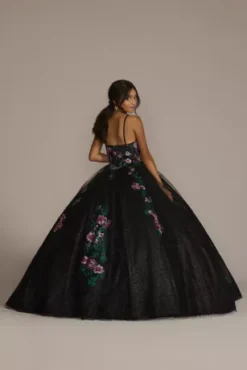 Multicolor Floral Quince Ball Gown With Capelet 10 Multicolor Floral Quince Ball Gown With Capelet -Floral Applique Dresses Shop FR2202 BLACKMULTI QUINCE PROD12 145