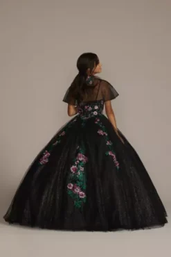 Multicolor Floral Quince Ball Gown With Capelet 11 Multicolor Floral Quince Ball Gown With Capelet -Floral Applique Dresses Shop FR2202 BLACKMULTI QUINCE PROD12 183