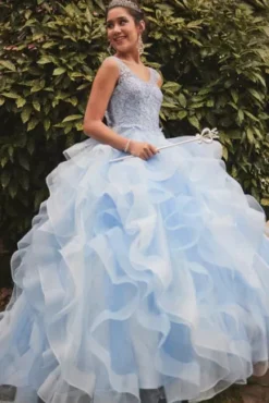 Two-Piece Embellished Lace Quince Gown -Floral Applique Dresses Shop FR2205 1 PDP Crop JAN21 1920x2880