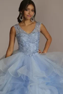 Two-Piece Embellished Lace Quince Gown -Floral Applique Dresses Shop FR2205 LIGHTBLUE QUINCE PROD12 047