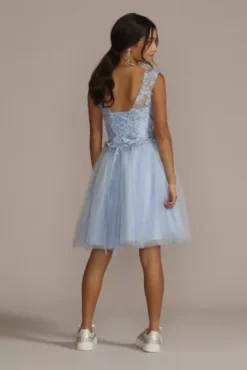 Two-Piece Embellished Lace Quince Gown -Floral Applique Dresses Shop FR2205 LIGHTBLUE QUINCE PROD12 445