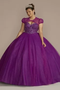 Beaded Bodice Ball Gown Quince Dress With Bolero -Floral Applique Dresses Shop FR2207 MPURPLE QUINCE PROD5 022