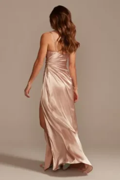 Charmeuse Draped Strappy Bridesmaid Dress -Floral Applique Dresses Shop GS290017 SAND BM PROD3 124