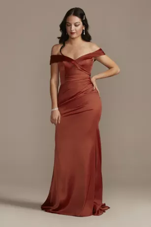 Satin Off-the-Shoulder Mermaid Bridesmaid Dress 1 Satin Off-the-Shoulder Mermaid Bridesmaid Dress