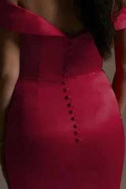 Satin Off-the-Shoulder Mermaid Bridesmaid Dress 7 Satin Off-the-Shoulder Mermaid Bridesmaid Dress -Floral Applique Dresses Shop GS290030 SCARLET BM PROD4 164