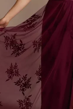 Flocked Tulle Low-Back Bridesmaid Dress -Floral Applique Dresses Shop GS290044 WINE BM PROD3 082