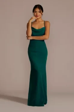 Stretch Crepe Cowl Neck Strappy Bridesmaid Dress