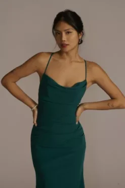 Stretch Crepe Cowl Neck Strappy Bridesmaid Dress 6 Stretch Crepe Cowl Neck Strappy Bridesmaid Dress -Floral Applique Dresses Shop GS290054 GEM BM PROD11 155