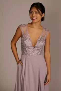 Cap Sleeve Lace And Georgette Bridesmaid Dress -Floral Applique Dresses Shop GS290072 LAVENDERHAZE BM PROD11 115 detail
