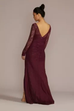 Long-Sleeve Lace Bridesmaid Dress With Slit -Floral Applique Dresses Shop GS290111 WINE BM PROD5 124