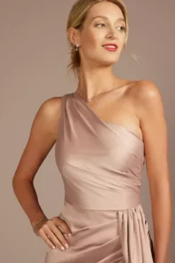 One-Shoulder Stretch Satin Bridesmaid Dress -Floral Applique Dresses Shop GS290147 SAND BM PROD3 detail