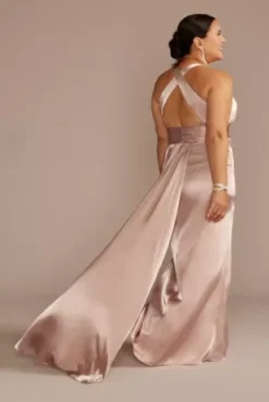 Charmeuse Bridesmaid Dress With Crisscross Back -Floral Applique Dresses Shop GS290152 SAND BM PROD3 aa