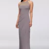 Sleeveless Long Mesh Dress With Illusion Neckline