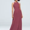 High-Neck Chiffon Bridesmaid Dress With Keyhole