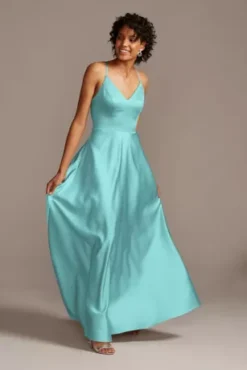 Spaghetti Strap Satin A-Line Long Bridesmaid Dress