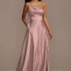 One Shoulder Satin A-Line Long Bridesmaid Dress