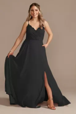 Lace Chiffon Spaghetti Strap Long Bridesmaid Dress