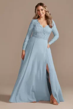 Lace Chiffon Long-Sleeve Long Bridesmaid Dress