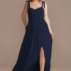Tie-Strap Chiffon Sweetheart Long Bridesmaid Dress