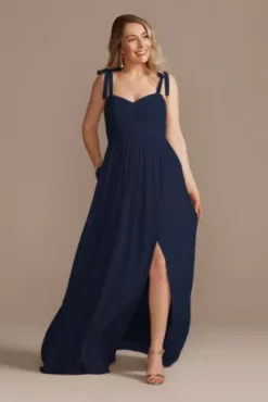 Tie-Strap Chiffon Sweetheart Long Bridesmaid Dress