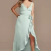 Crepe Satin Ruffle High-Low Bridesmaid Dress