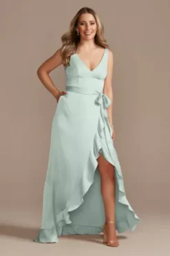 Crepe Satin Ruffle High-Low Bridesmaid Dress