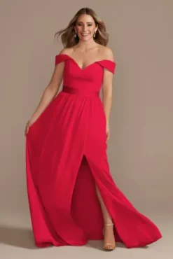 Off-Shoulder Crepe Charmeuse Bridesmaid Dress