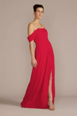 Chiffon Cowl Off-the Shoulder Bridesmaid Dress
