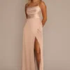 Stretch Charmeuse Cowl Neck Bridesmaid Dress