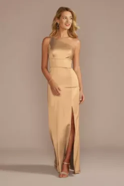 Stretch Satin One-Shoulder Sheath Bridesmaid Dress