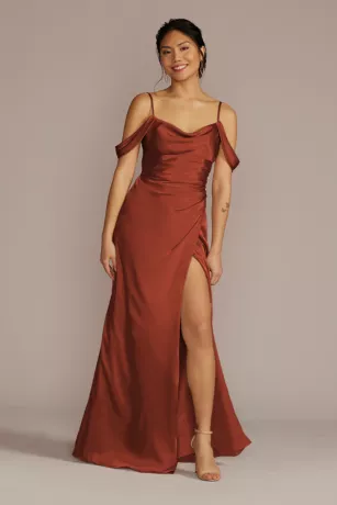 Charmeuse Cowl Bridesmaid Dress With Swag Sleeves 1 Charmeuse Cowl Bridesmaid Dress With Swag Sleeves