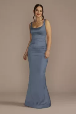 Stretch Satin Tank Bridesmaid Dress With Train
