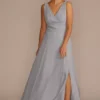 Long Chiffon Surplice Tank Bridesmaid Dress