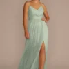 Spaghetti Strap Ruched Waist Mesh Bridesmaid Dress