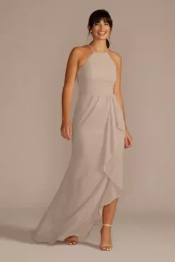 High-Neck Chiffon Bridesmaid Dress With Cascade
