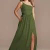 One-Shoulder Long Crepe Charmeuse Bridesmaid Dress