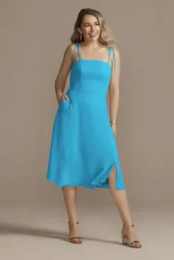 Chiffon Midi Spaghetti Strap Bridesmaid Dress