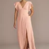 Flutter Sleeve Chiffon V-Neck Bridesmaid Dress
