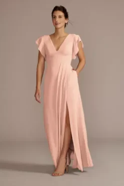 Flutter Sleeve Chiffon V-Neck Bridesmaid Dress