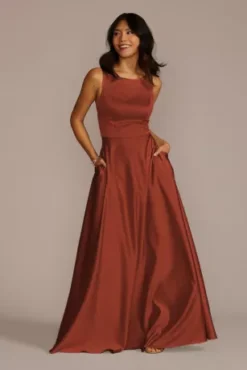 Satin Sleeveless Boatneck Bridesmaid Dress