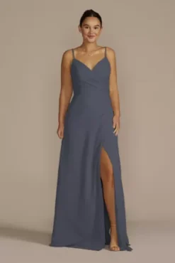 Crinkle Chiffon Spaghetti Strap Bridesmaid Dress