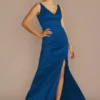 Stretch Satin V-Neck Tank Sheath Bridesmaid Dress