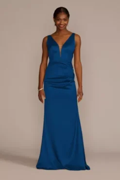 Stretch Satin Cowl Back Bridesmaid Dress