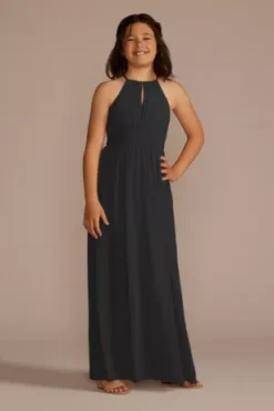 Chiffon High-Neck Pleated Junior Bridesmaid Dress