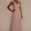 Mesh Long Bridesmaid Dress With Crisscross Back