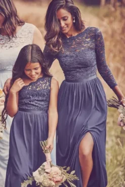 Long Mesh Skirt With Lace Bodice Dress -Floral Applique Dresses Shop JB9014 ZZZ1