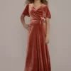 Velvet Flutter Sleeve Junior Bridesmaid Dress