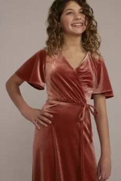 Velvet Flutter Sleeve Junior Bridesmaid Dress -Floral Applique Dresses Shop JB9954 CINNAMON JBM PROD4 109